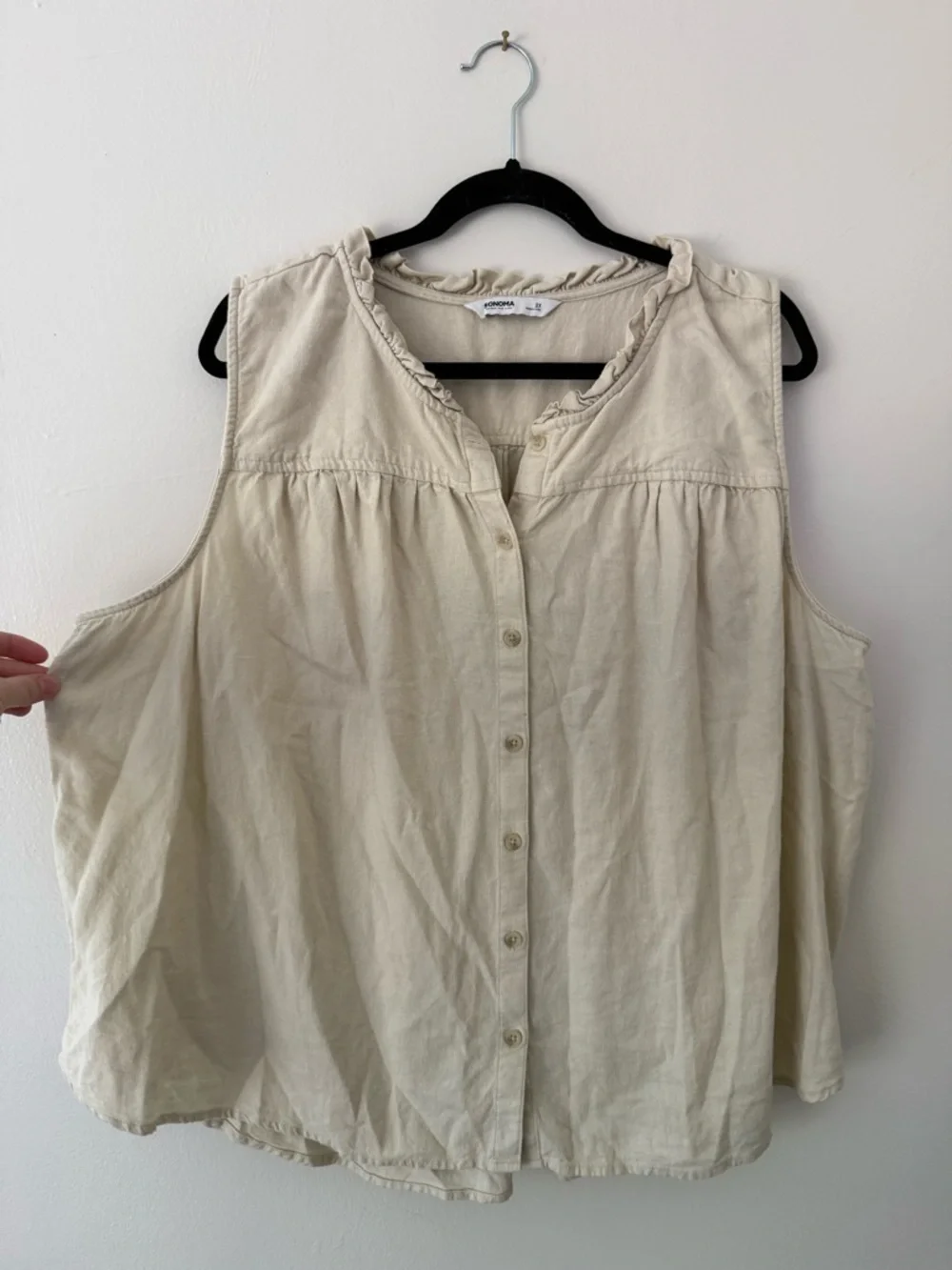 Sonoma Linen Blend Button Down Cream Beige Tank Blouse Size 2X Beachy Coastal - Picture 6 of 10